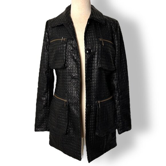 Filomena Hernandez Black Textured Jacket Button Coat Front Zippered Back Sz XS - Picture 1 of 9